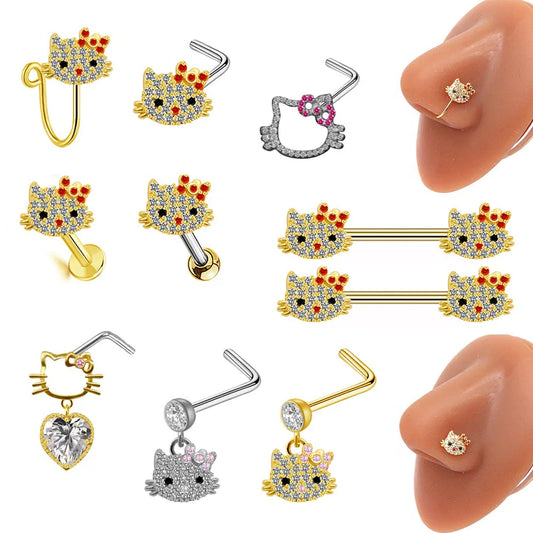 New Arrive Jewelry Set Cute Cat Nose Rings for Women Nipple Piercing Rings Labret Jewelry Nose Cuff Nose Piercing Body Jewelry