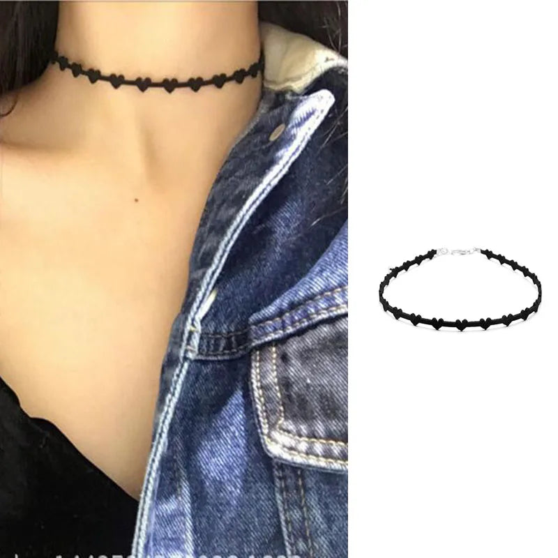 Black Lace Choker Necklace Women Velvet Choker Love Heart Necklaces Chocker tattoo collares Collie ras de cou