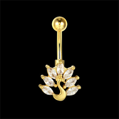 Gold Color Stainless Steel Belly Button Ring CZ Zircon Flower Butterfly Cross Heart 14G 10mm Barbell Navel Piercing Body Jewelry