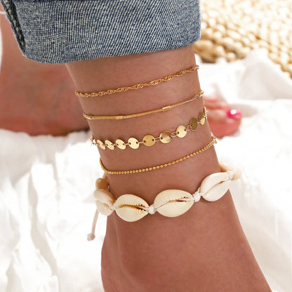 Bohemia Gold Color Snake Ankle Bracelet Set For Women Butterfly Key Lock Charm Anklet Chain On Leg Boho Jewelry Gift