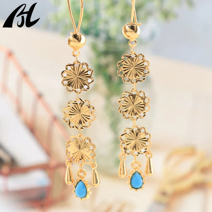 wedding jewelry sets flower necklace jewelry gold plated jewelry 24k Gold Plated Dubai Necklace and Bracelet Set Indian