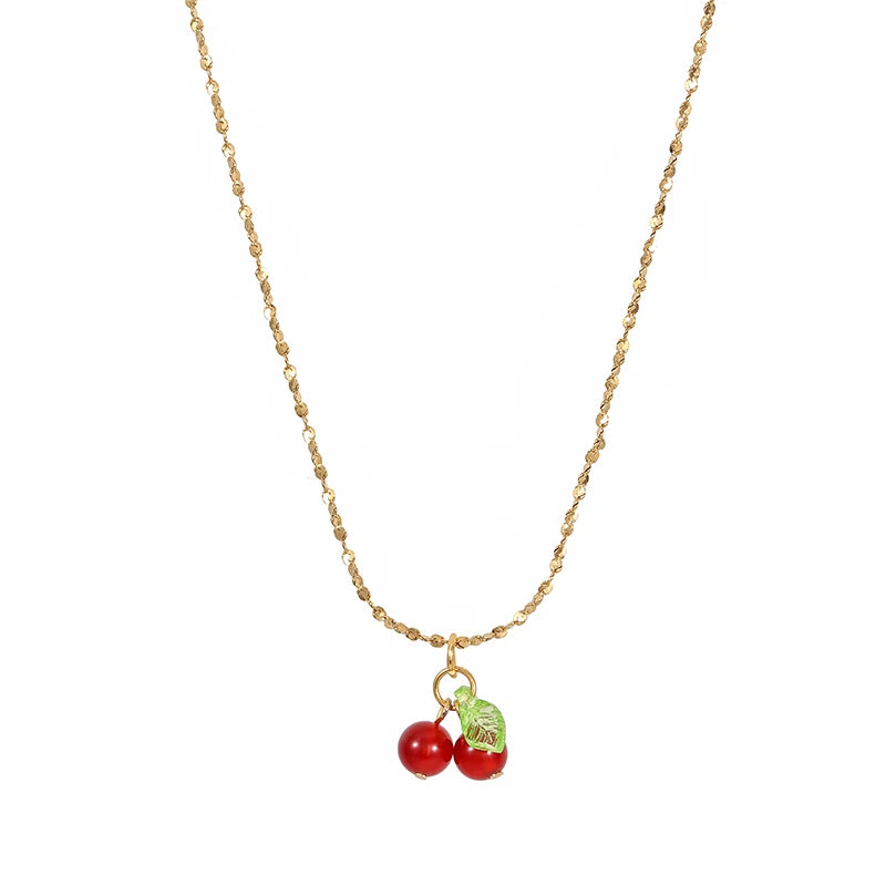 Lovely cherry fruit necklace stainless steel fashion student jewelry necklace for girls ladies gift