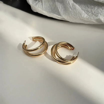 Simply Gold Hoop Earrings Women Fashion Jewelry 2024 Stainless Steel Classic Round Drop Multilayer Earring Clean Lines Wholesale