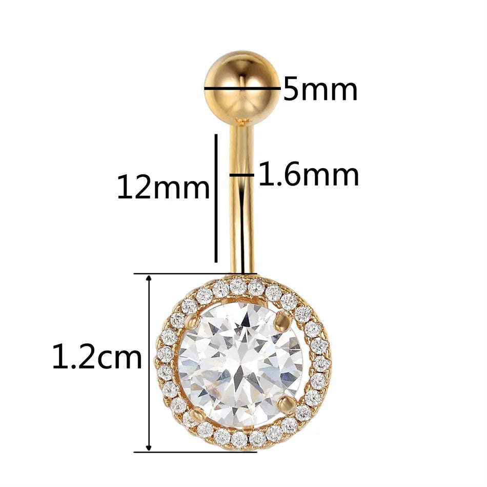 Gold Color Stainless Steel Belly Button Ring CZ Zircon Flower Butterfly Cross Heart 14G 10mm Barbell Navel Piercing Body Jewelry