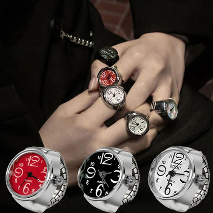 WLP Fashion Vintage Punk Mini Watch Rings Men Women Hip Hop Elastic Strap Watches Clock Couple Finger Ring Retro Jewelry Gift