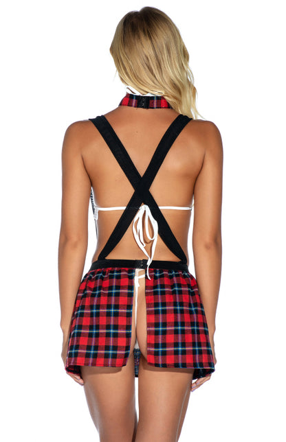 Plaid Skirt Sexy Babydoll Lace 4 Piece Lingerie Role Play Set