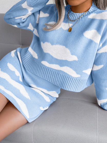 Cloud knitted sweater + matching mini skirt set