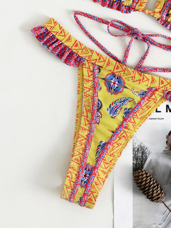 Bikini con lazo y cuello halter con estampado étnico