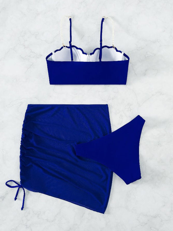 Solid color shell shape bikini three-piece sets