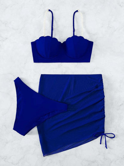 Solid color shell shape bikini three-piece sets