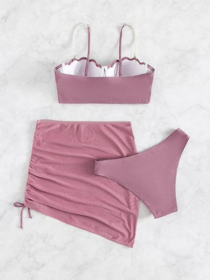 Solid color shell shape bikini three-piece sets