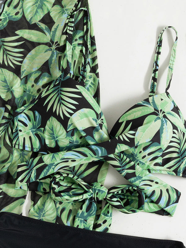 Tropical Leaf print bikini three-piece sets