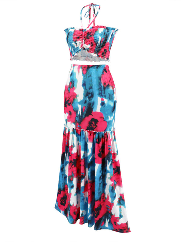 Bohemian Print Maxi Skirt Two-Piece Set