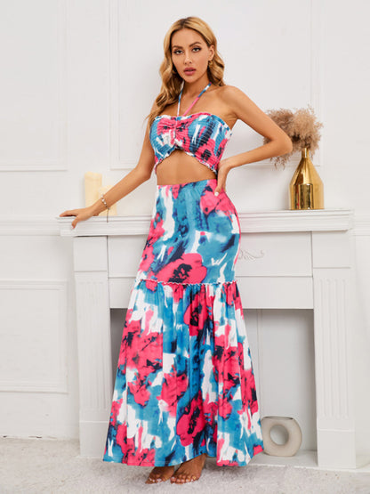 Bohemian Print Maxi Skirt Two-Piece Set