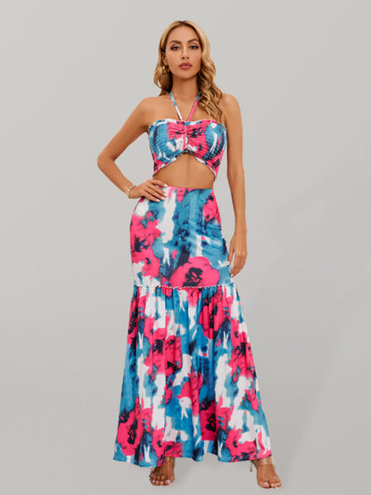 Bohemian Print Maxi Skirt Two-Piece Set