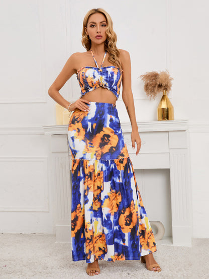 Bohemian Print Maxi Skirt Two-Piece Set