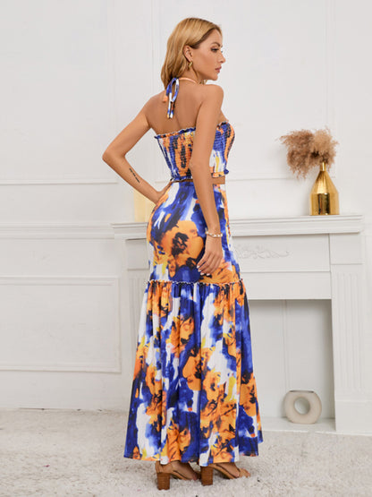 Bohemian Print Maxi Skirt Two-Piece Set