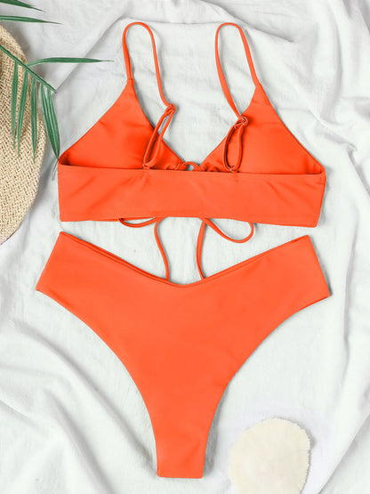 Solid Color Drawstring Tie Sexy Bikini