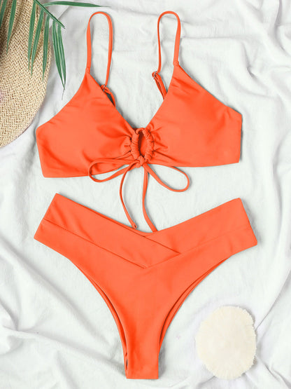 Solid Color Drawstring Tie Sexy Bikini