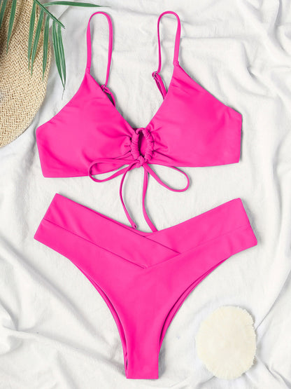 Solid Color Drawstring Tie Sexy Bikini