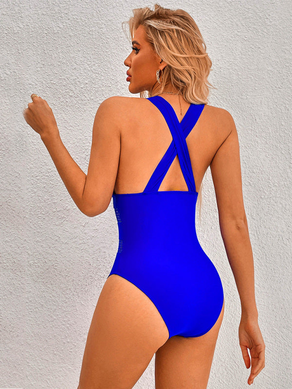 Slimming Conservative One-piece Swimsuit Solid Color Swimsuit