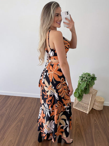 Halter Tank Top + High Waist Skirt Two-Piece Set