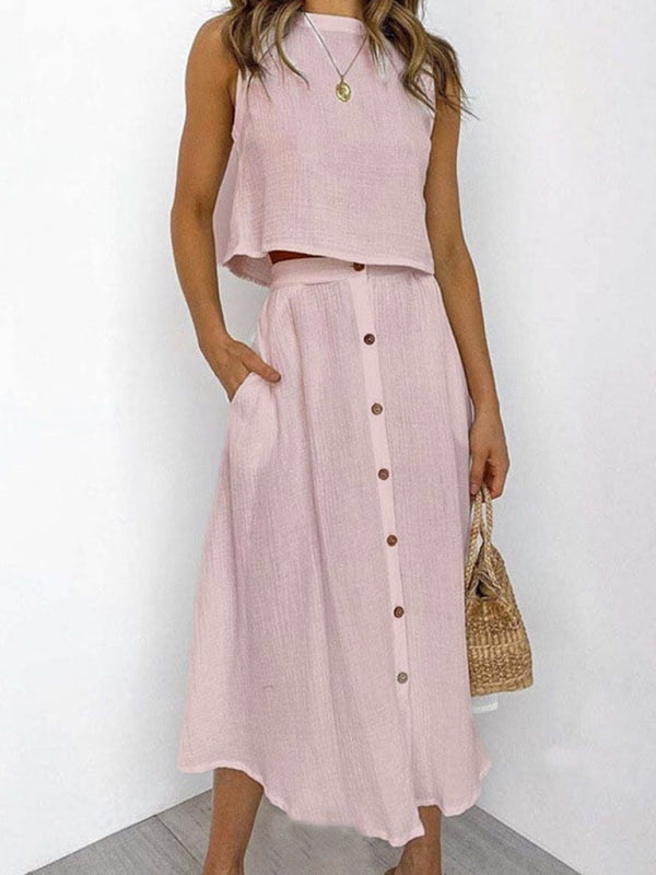 Round Neck Tank Mid-Length Two-Piece Skirt Set