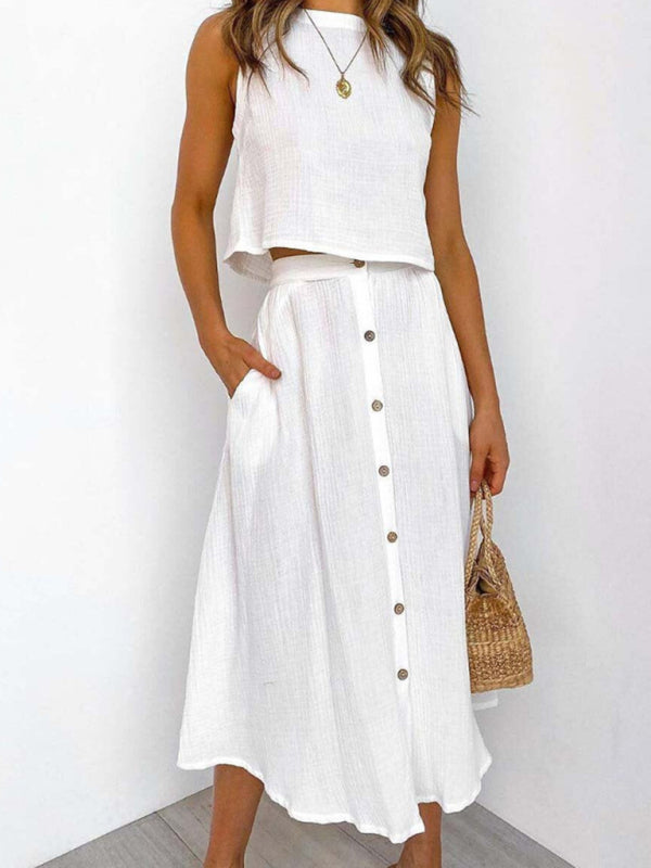 Round Neck Tank Mid-Length Two-Piece Skirt Set