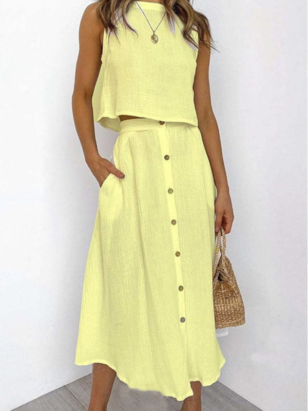 Round Neck Tank Mid-Length Two-Piece Skirt Set