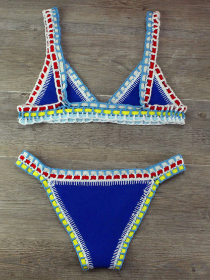 Conjunto de traje de baño con panel de punto de bikini tejido a mano