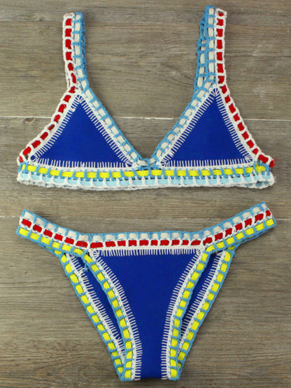 Conjunto de traje de baño con panel de punto de bikini tejido a mano