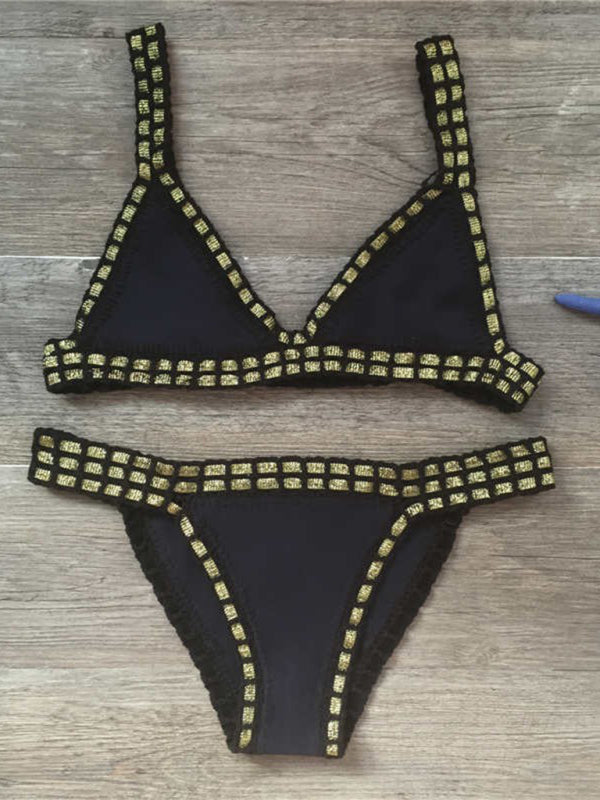 Conjunto de traje de baño con panel de punto de bikini tejido a mano