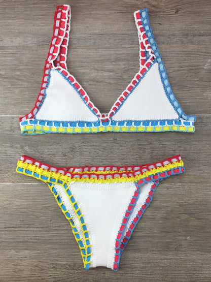 Conjunto de traje de baño con panel de punto de bikini tejido a mano