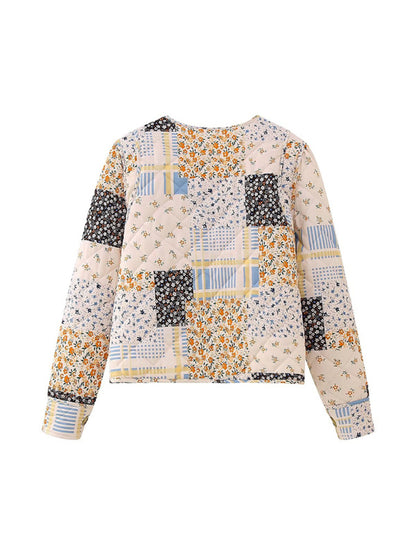 Color Block Print Loose Thin Cotton Jacket