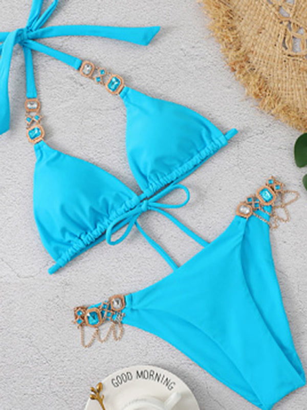 Solid Butterfly Jewel two-piece sexy strappy bikini swimsuit