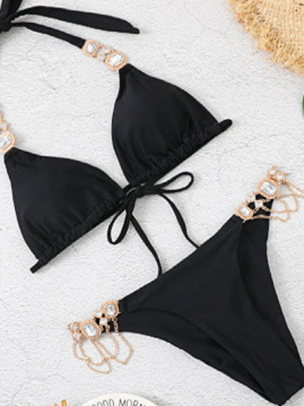 Solid Butterfly Jewel two-piece sexy strappy bikini swimsuit