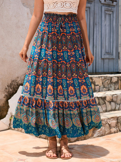 New Bohemian Hollow Printed Patchwork Skirt