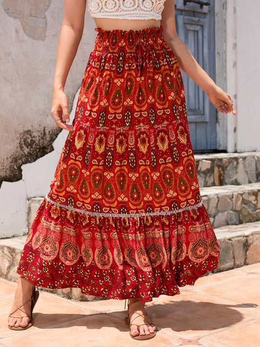 New Bohemian Hollow Printed Patchwork Skirt