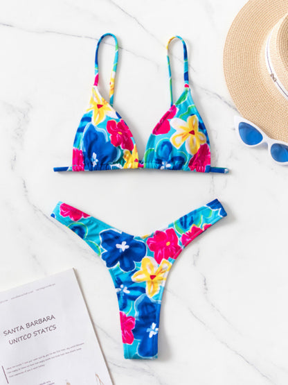 Floral print Bikini three-piece set (with skirt)