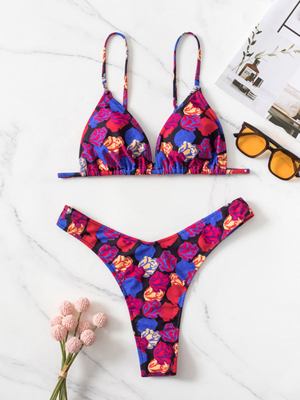 Floral print Bikini three-piece set (with skirt)