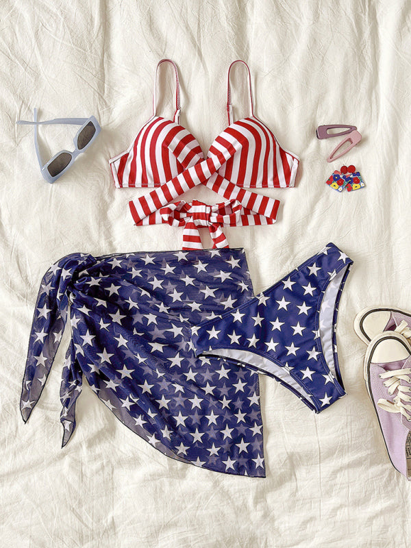 US Flag Bikini stars and stripes three-piece swimsuit