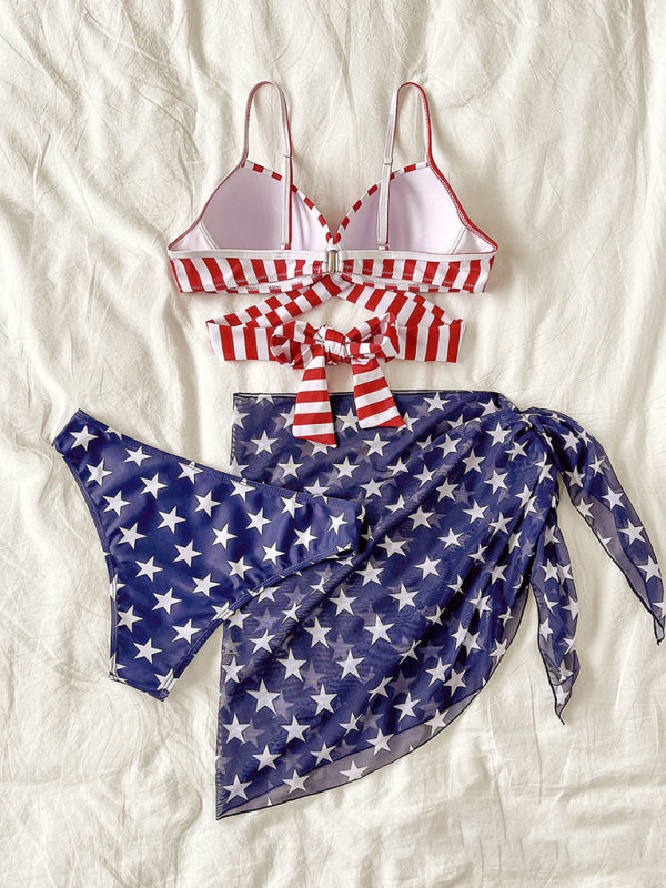 US Flag Bikini stars and stripes three-piece swimsuit