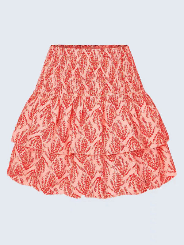 Ruffled Floral Half-length Pleated Skirt