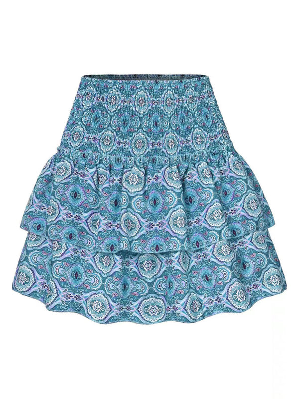 Ruffled Floral Half-length Pleated Skirt