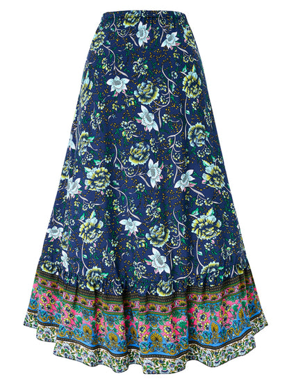 New casual bohemian printed waist drawstring skirt