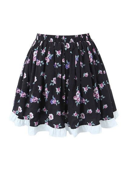 Floral Puff Sleeve Top + High Waist Skirt Set