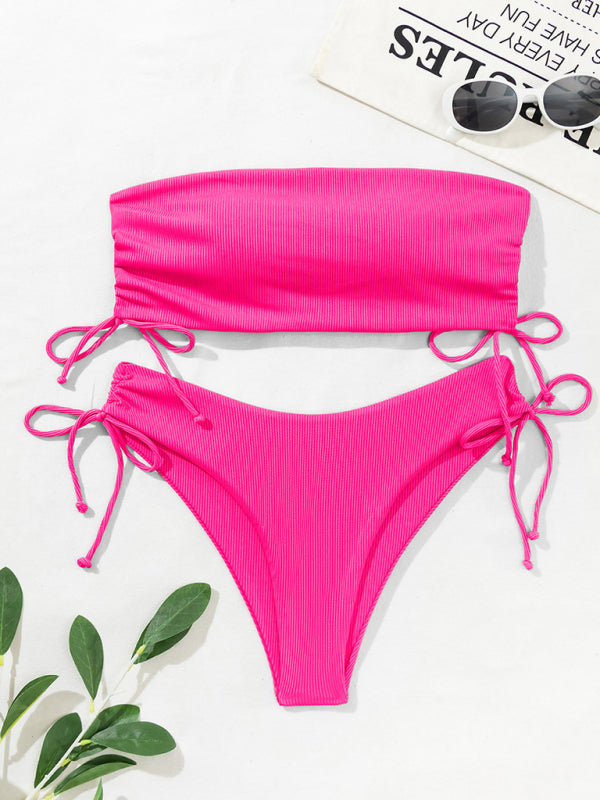 Bandeau strap bikini solid color sexy multi-color swimsuit