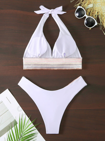 High Waist Swimsuit Color Block Web Sexy Push Up Bikini