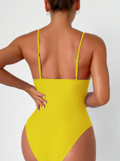 New solid color sexy deep V one-piece swimsuit