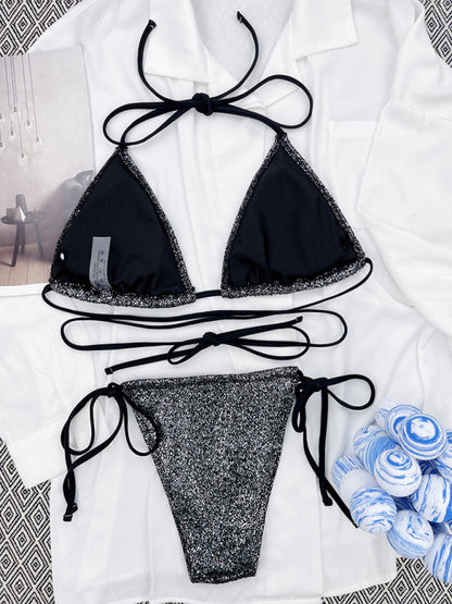 Fashionable Sparkle strap triangle bikini